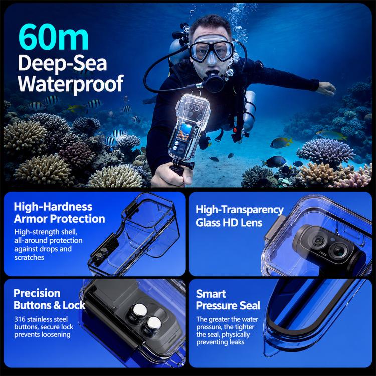 Waterproof Housing 60m Diving Pocket Camera Case, For Insta360 Luna Ultra