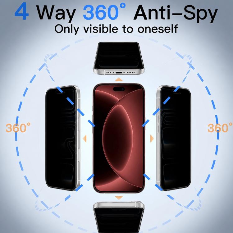 XDcase 2 PCS/Pack Silk-Printed 360 Anti-Spy Tempered Glass Screen Protector, For iPhone 18 Pro, For iPhone 18 Pro Max
