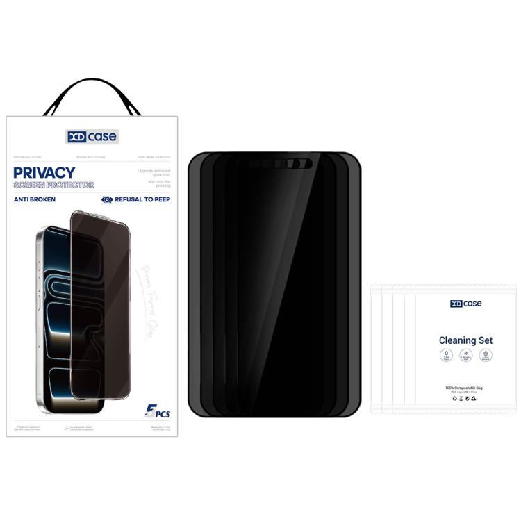 XDcase 5 PCS/Pack Silk-Printed 360 Anti-Spy Tempered Glass Screen Protector, For iPhone 18 Pro, For iPhone 18 Pro Max