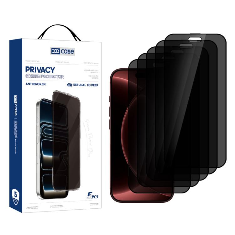 XDcase 5 PCS/Pack Silk-Printed 360 Anti-Spy Tempered Glass Screen Protector, For iPhone 18 Pro, For iPhone 18 Pro Max