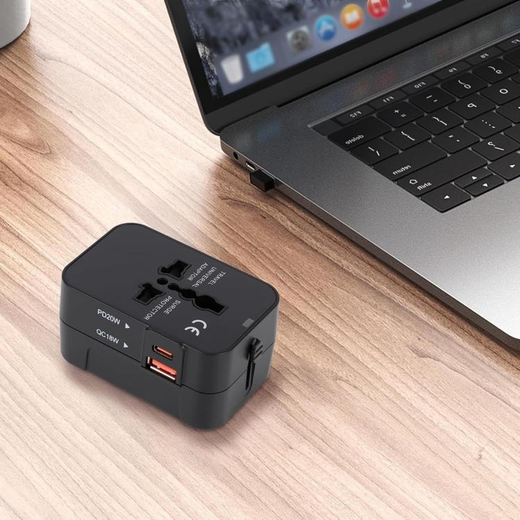 PD20W QC18W Universal Travel Adapter Multifunctional Power Socket Charger, PD20W+QC18W