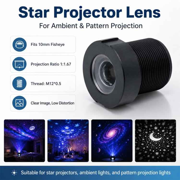 Star Projector Light Lens, 10mm Film Compatible 1:1.67 Projection Ratio Fixed Focus Condenser Lens, Star Projector Light Lens