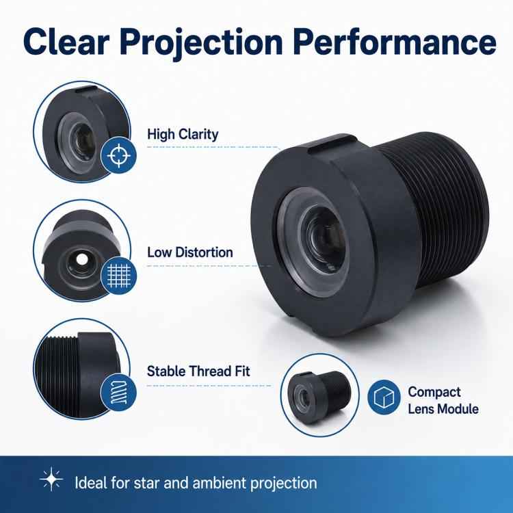 Star Projector Light Lens, 10mm Film Compatible 1:1.67 Projection Ratio Fixed Focus Condenser Lens, Star Projector Light Lens