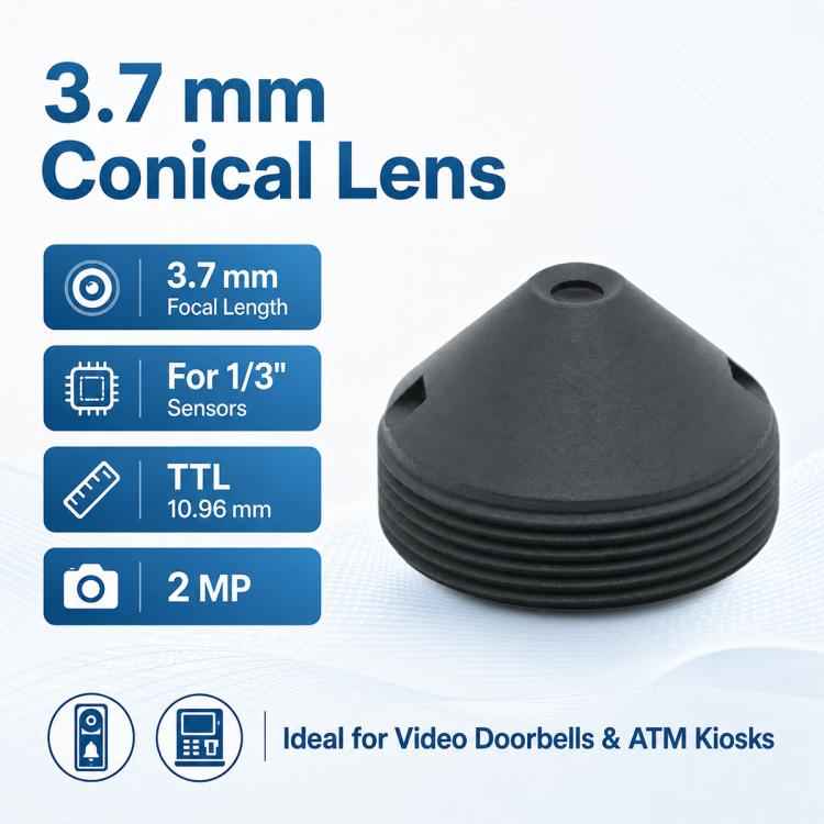 3.7mm M12 1/3-inch 2MP Pointed Lens Video Doorbell/Bank Teller Machine Camera Lens, 3.7mm M12 Lens