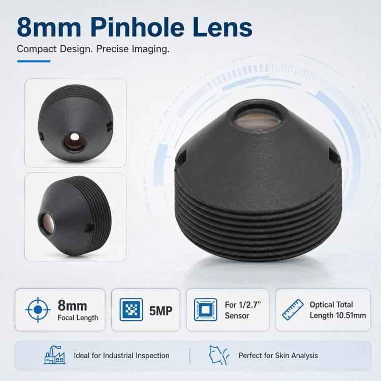 8mm Pointed Lens, Compatible with 1/2.7 Chip Industrial Inspection Skin Scanning Facial Recognition Access Control Equipment, 8mm Pointed Lens