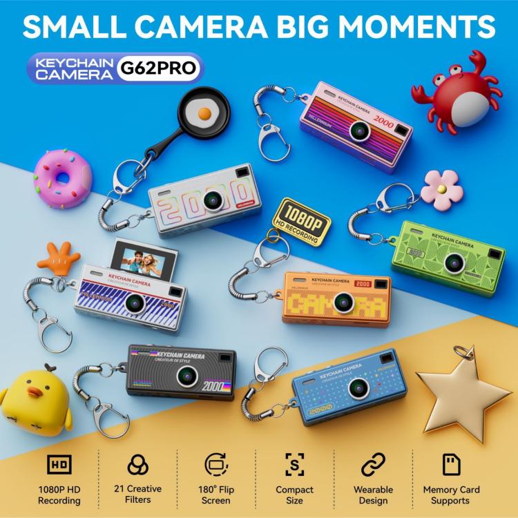 G62 Pro 0.97 inch Flip Screen 1080P HD Pixel Keychain Retro Mini Thumb Camera