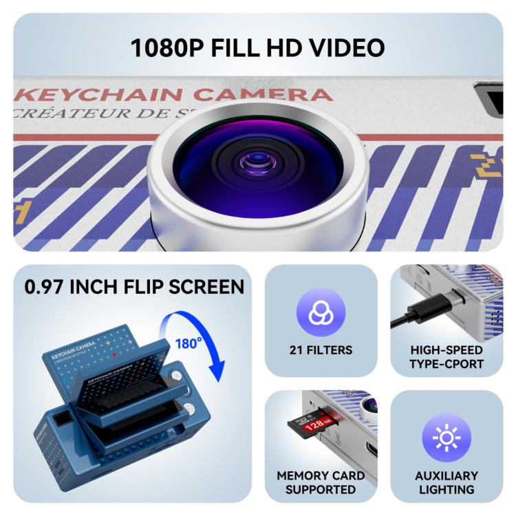 G62 Pro 0.97 inch Flip Screen 1080P HD Pixel Keychain Retro Mini Thumb Camera