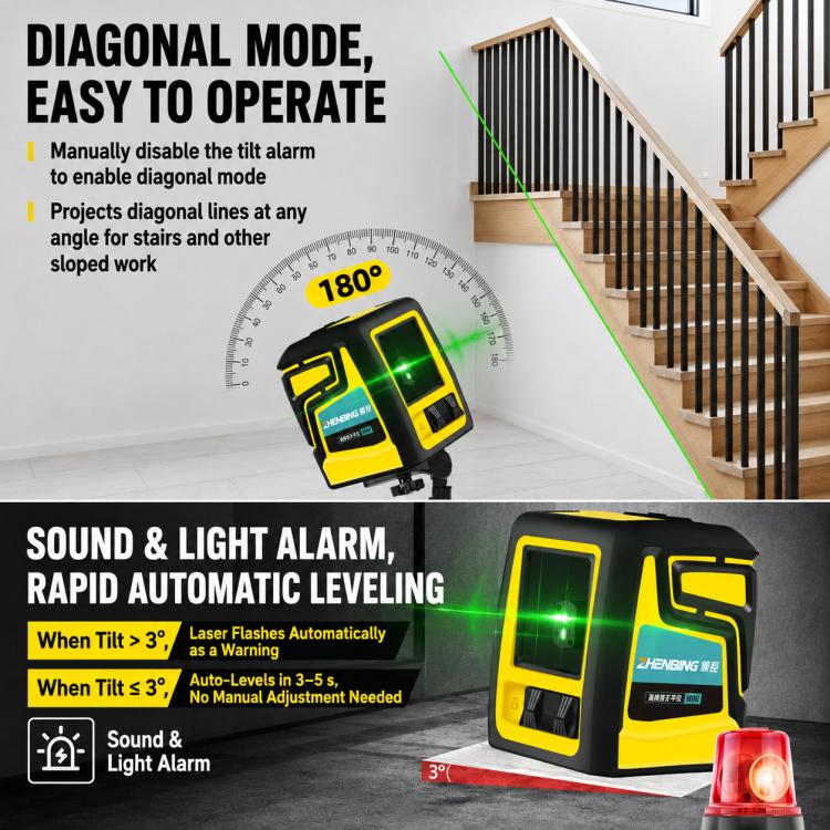 ZHENBING Portable High-Precision Laser Level with L-Bracket, AA Batteries, Built-in Li-battery