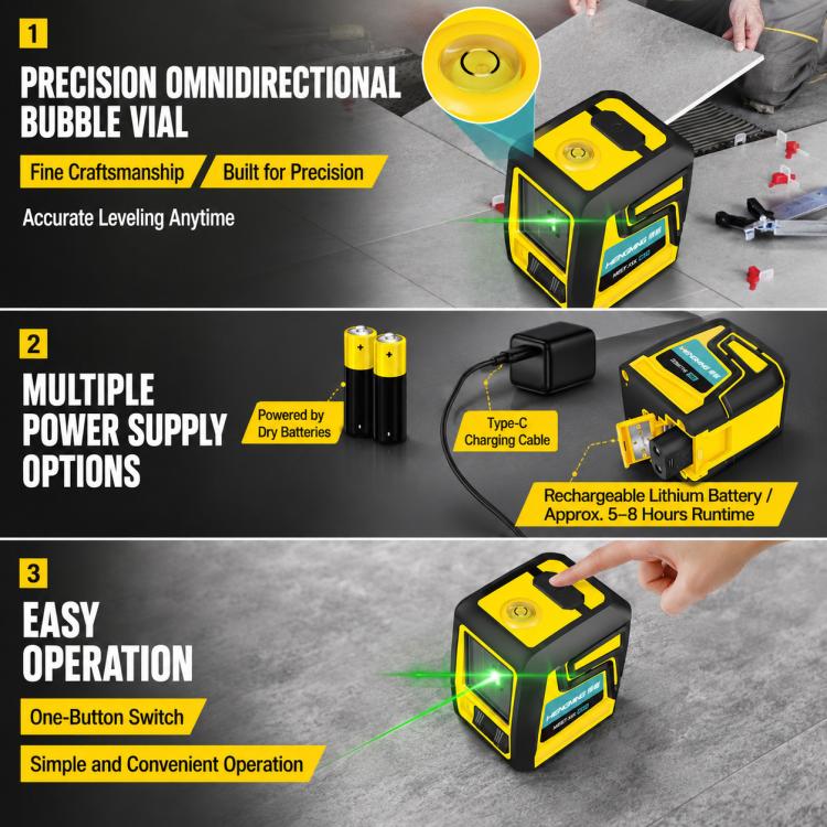 ZHENBING Portable High-Precision Laser Level with L-Bracket, AA Batteries, Built-in Li-battery