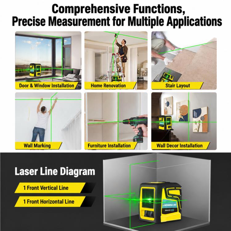 ZHENBING Portable High-Precision Laser Level with L-Bracket, AA Batteries, Built-in Li-battery