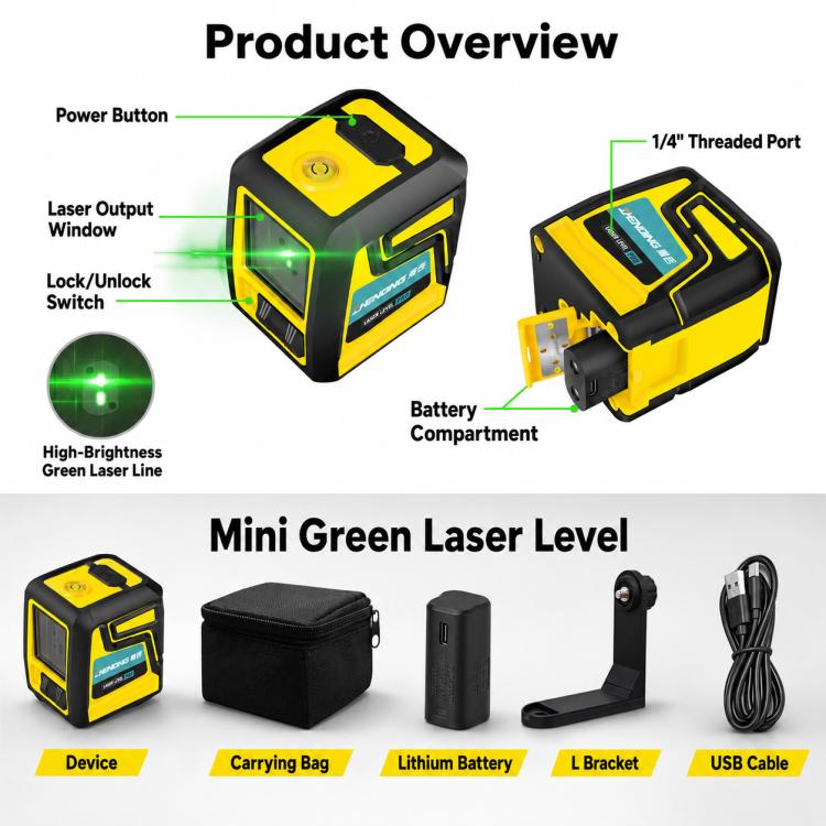 ZHENBING Portable High-Precision Laser Level with L-Bracket, AA Batteries, Built-in Li-battery