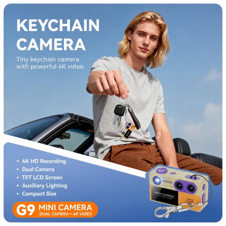 G9 4K Dual Camera 1.97 inch Rotating IPS Screen Portable Keychain Mini Camera