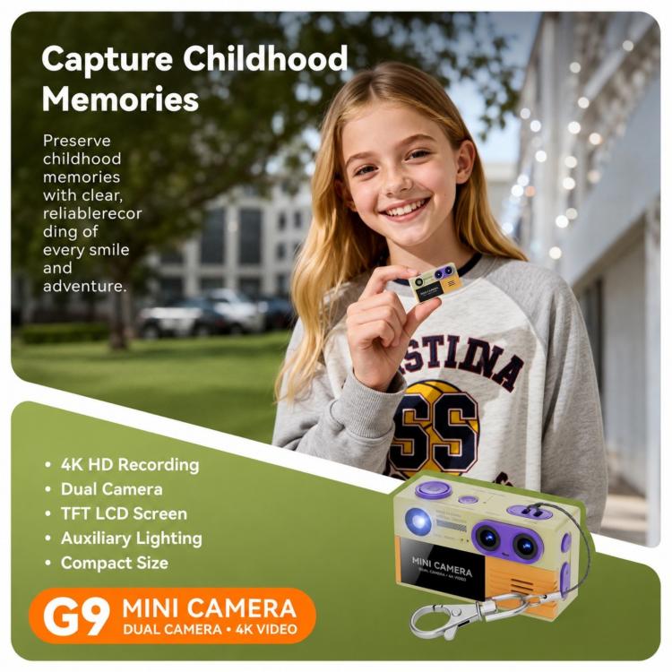 G9 4K Dual Camera 1.97 inch Rotating IPS Screen Portable Keychain Mini Camera