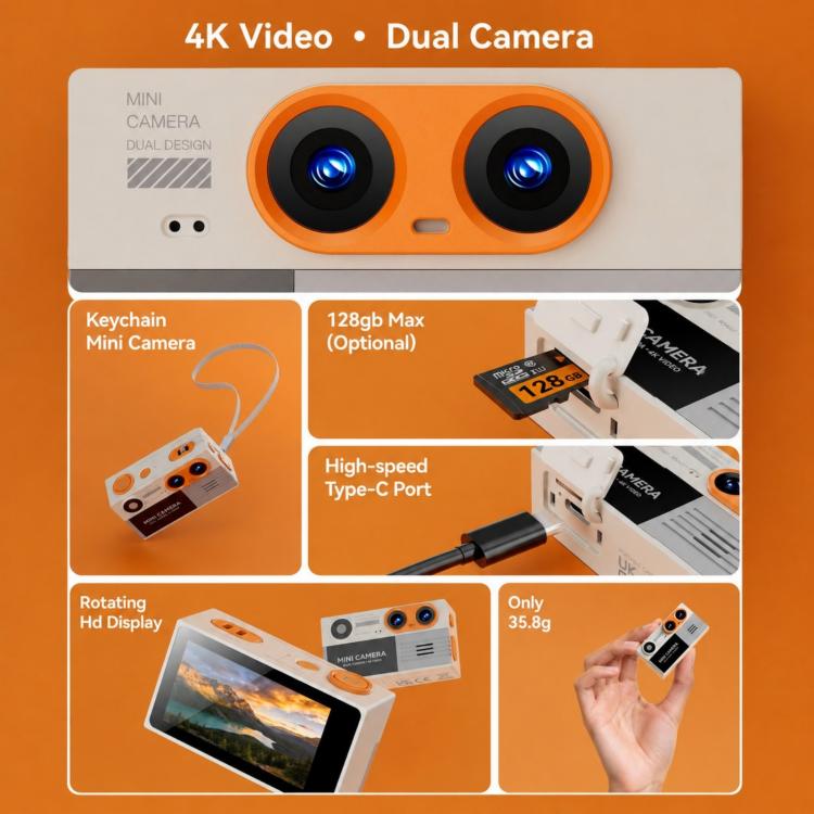 G9 4K Dual Camera 1.97 inch Rotating IPS Screen Portable Keychain Mini Camera
