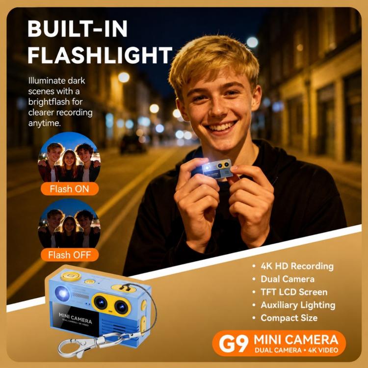 G9 4K Dual Camera 1.97 inch Rotating IPS Screen Portable Keychain Mini Camera