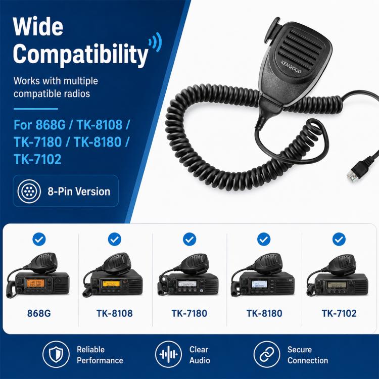 8-Pin Handheld Speaker Microphone Shoulder Mic for KENWOOD TK8108 / TK7180, without Hook, with Hook