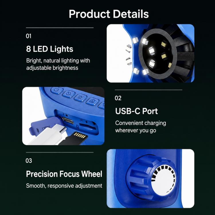 Portable 1000X Kids Digital Microscope with 2.4-Inch IPS Display