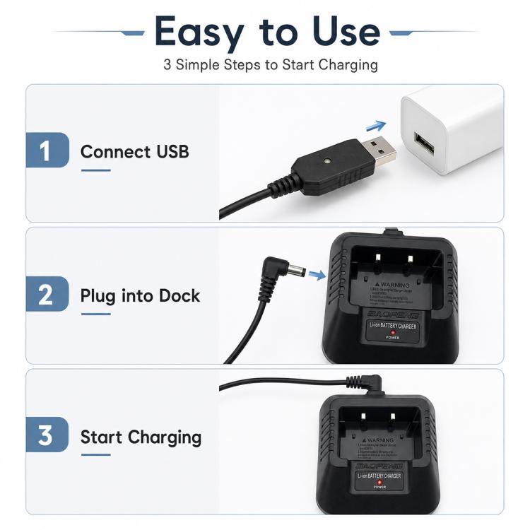 Walkie Talkie USB Step-up Charging Cable for Baofeng