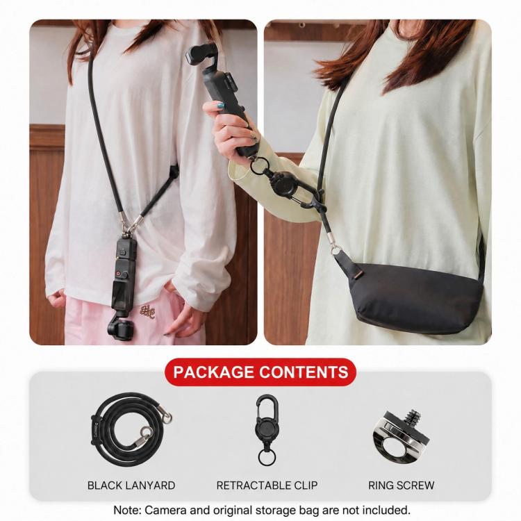 Xasurg Camera Lanyard Adjustable Crossbody Strap For DJI Osmo Pocket 4 / 3, Metal Buckle Cord + Strap + Buckle