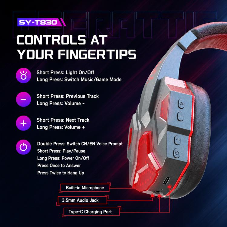 SY830 Over-ear Bluetooth Gaming Earphone with Microphone