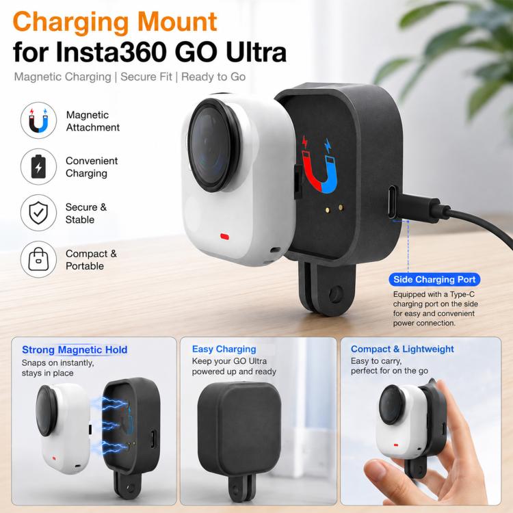 Action Camera Magnetic Charging Dock Mount Adapter, For Insta360 GO Ultra