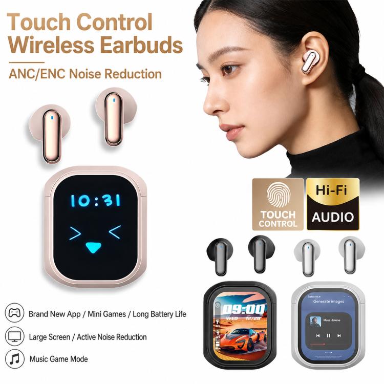 KY55 TWS Touchscreen Multifunctional Active Noise Reduction Wireless Bluetooth Earphone, Standard Edition, AI Translated Version