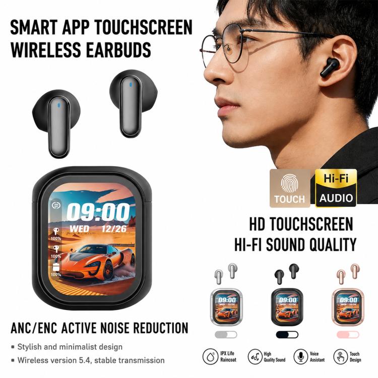 KY55 TWS Touchscreen Multifunctional Active Noise Reduction Wireless Bluetooth Earphone, Standard Edition, AI Translated Version