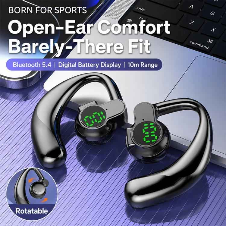 Ear-Hook Design Smart Digital Display Bluetooth Sports Earphones