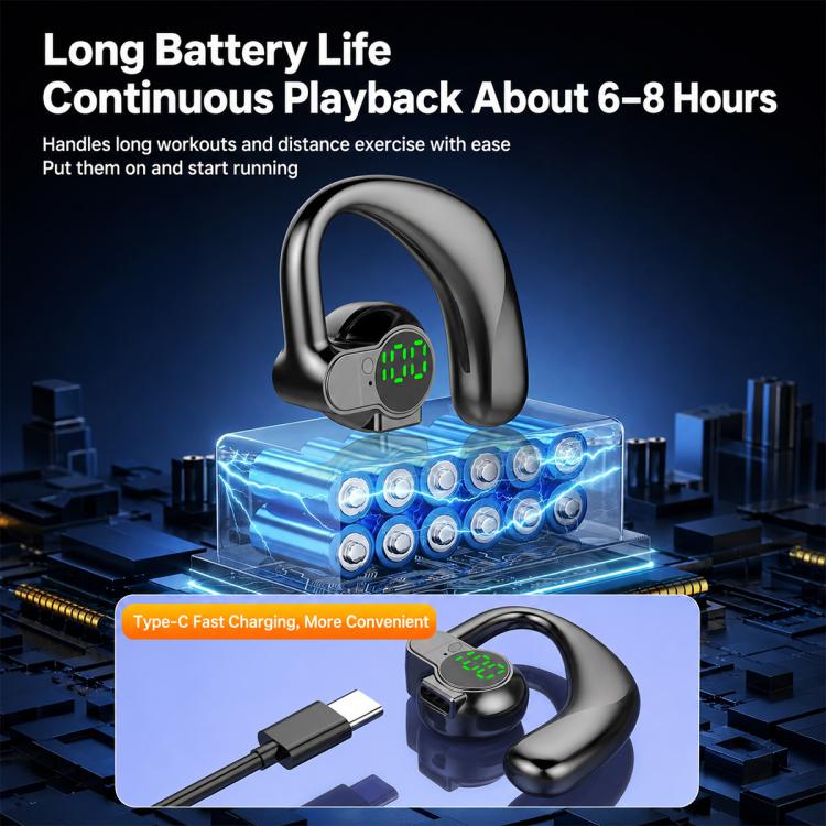 Ear-Hook Design Smart Digital Display Bluetooth Sports Earphones