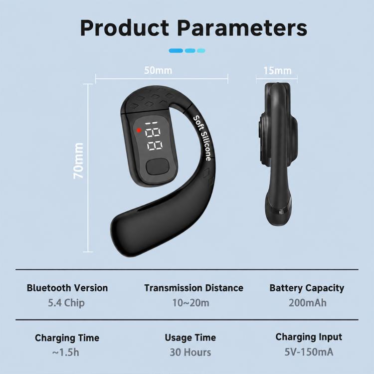 Ear-Hook Design Digital Display Wireless Bluetooth Earphones