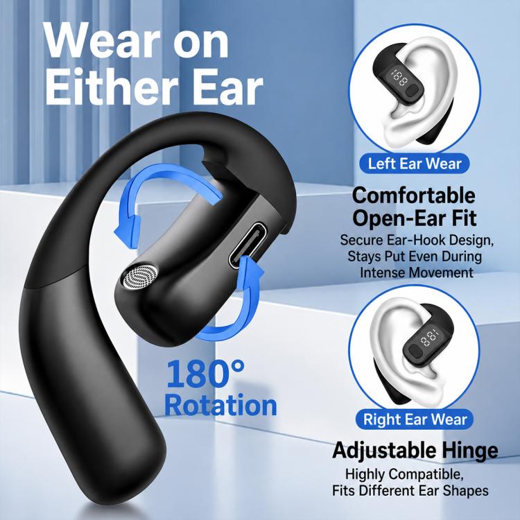 Ear-Hook Design Digital Display Wireless Bluetooth Earphones