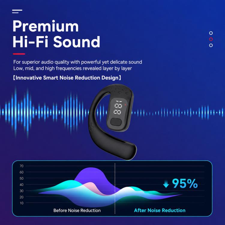Ear-Hook Design Digital Display Wireless Bluetooth Earphones