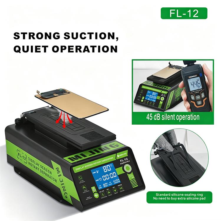 MIJING FL-12 Multi-Functional 360 Rotating Built-in Vacuum Pump Display Screen Heating Separator, EU Plug, US Plug