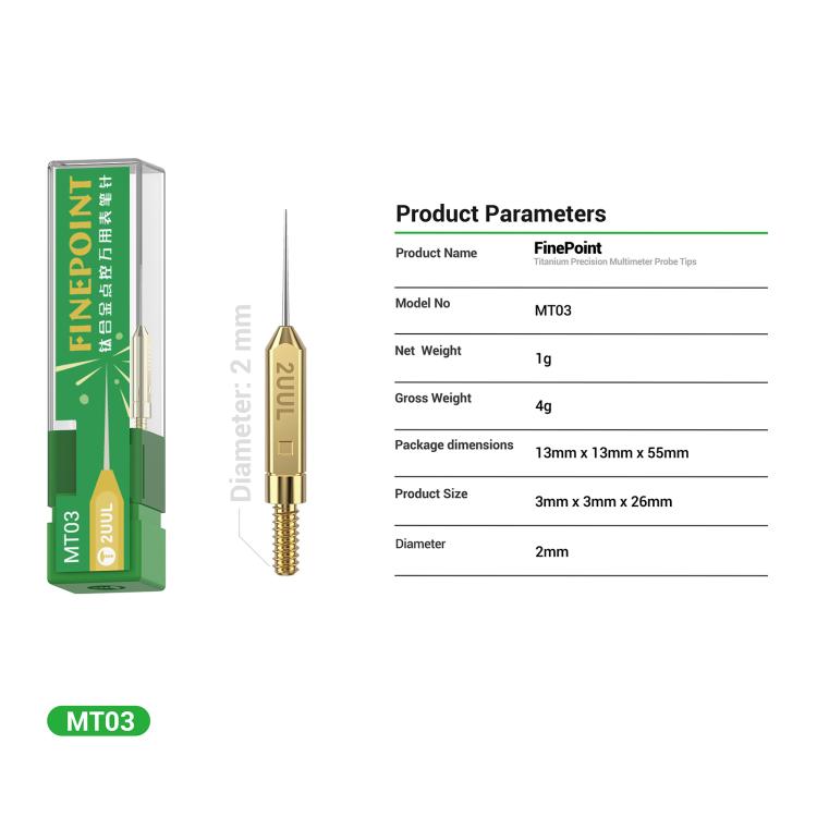 2UUL MT03 FinePoint Titanium Precision Multimeter Probe Tip