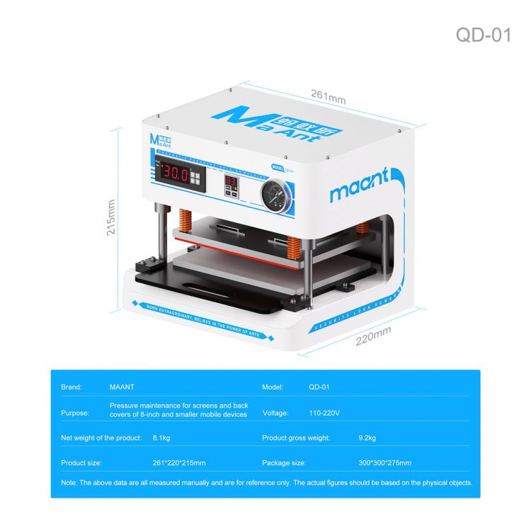 MaAnt QD-01 Inertial Pneumatic Pressure-Holding Fixture for Under 8-inch Screen / Back Cover, EU Plug, US Plug