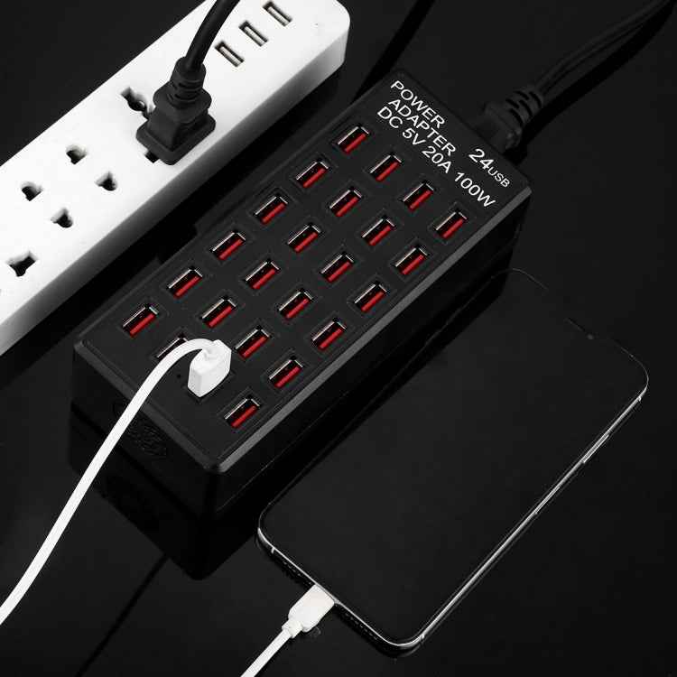 100W 24 USB Ports Fast Charger Station Smart Charger with LED Indicator AC 100-240V, US Plug