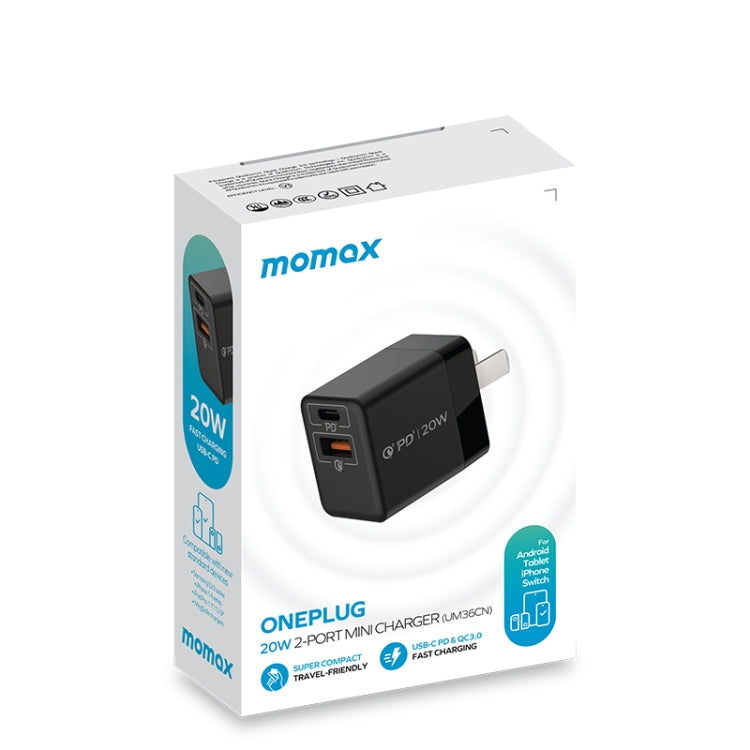 MOMAX UM36 PD 20W USB-C / Type-C + USB Fast Charger Power Adapter, CN Plug