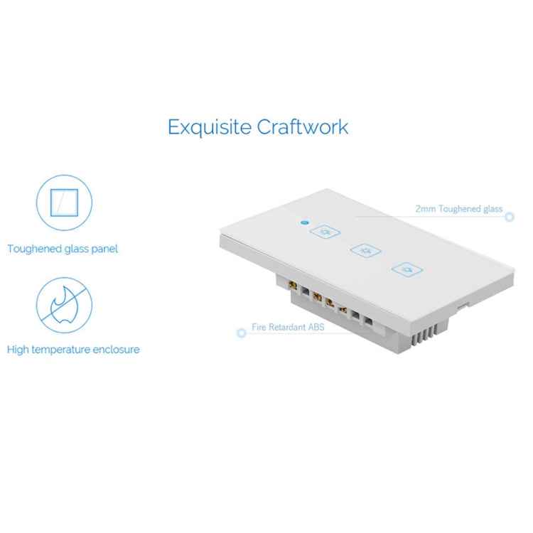WS-US-02 EWeLink APP & Touch Control 2A 2 Gangs Tempered Glass Panel Smart Wall Switch, AC 90V-250V, US Plug
