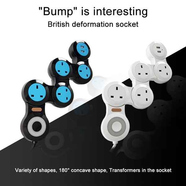 Charging Plug-in Wiring Board Creative Rotary Towline Board 13A Deformed Socket with USB, UK Plug, 4-Bit Socket
