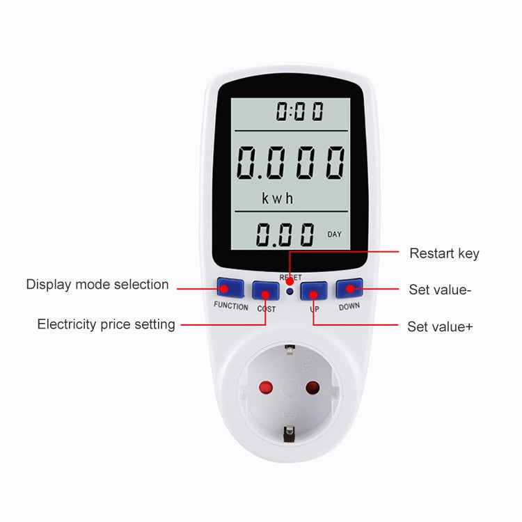 AC 230V 50Hz Max 16A LCD Display Energy Meter Watt Volt Voltage Power Analyzer Automatic Electricity Monitor Analyzer Power, EU Plug