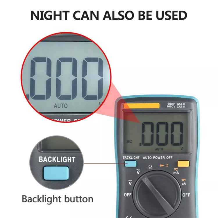 ZT98 CAT III  600V Portable Digital Multimeter 2000 Counts Back-light AC / DC Current Voltage Tester Meter with LCD Screen & Holder