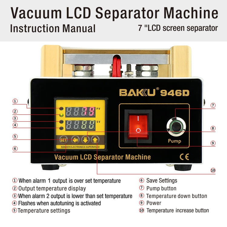 BAKU BK-946D 200W Vacuum LCD Touch Panel Separator Machine, AC 110V, BK-946D 200W 110V