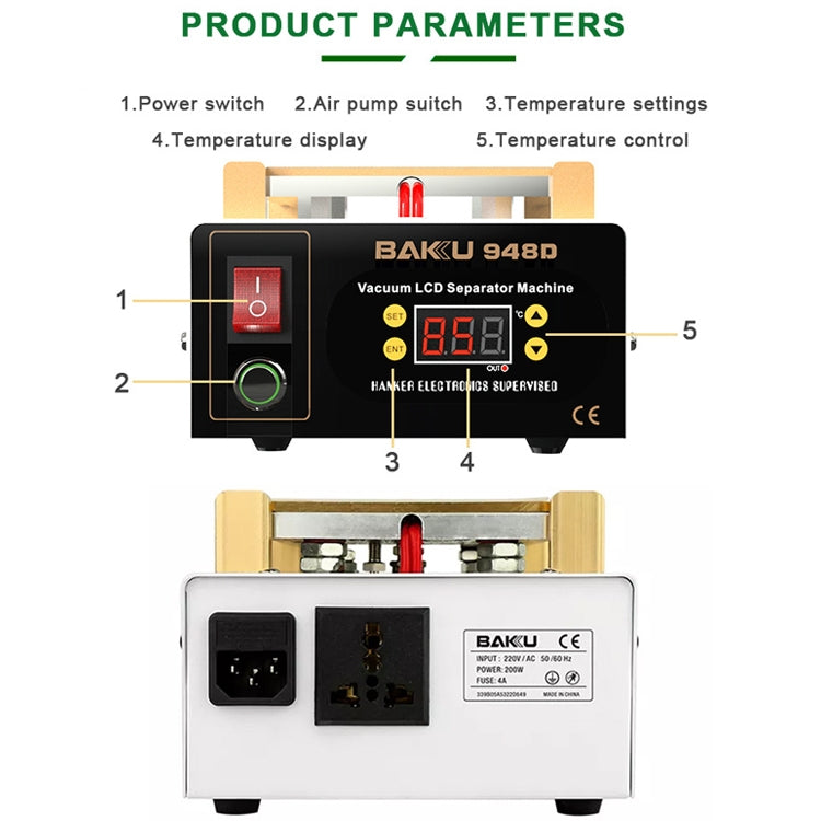 BAKU BK-948D 500W Vacuum Anti-static LCD Touch Panel Separator Machine, AC 220V EU Plug, BK-948D 500W 220V EU Plug