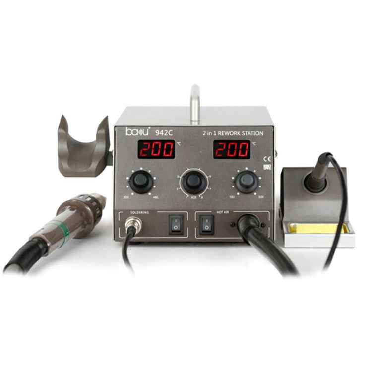 BAKU BA-942C 220V 1000W 2 in 1 Digital Display Adjustable Temperature Hot Air Gun Set, EU Plug