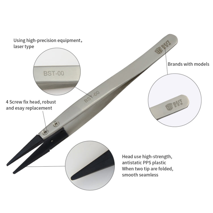 BEST BST-00 Straight Head Tweezers for Mobile Phone / Computer Repair, BST-00