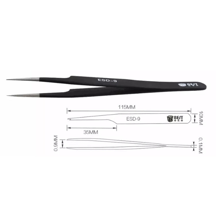 BEST BST-09 Precision Anti-static ESD Stainless Steel Tweezers, BST-09