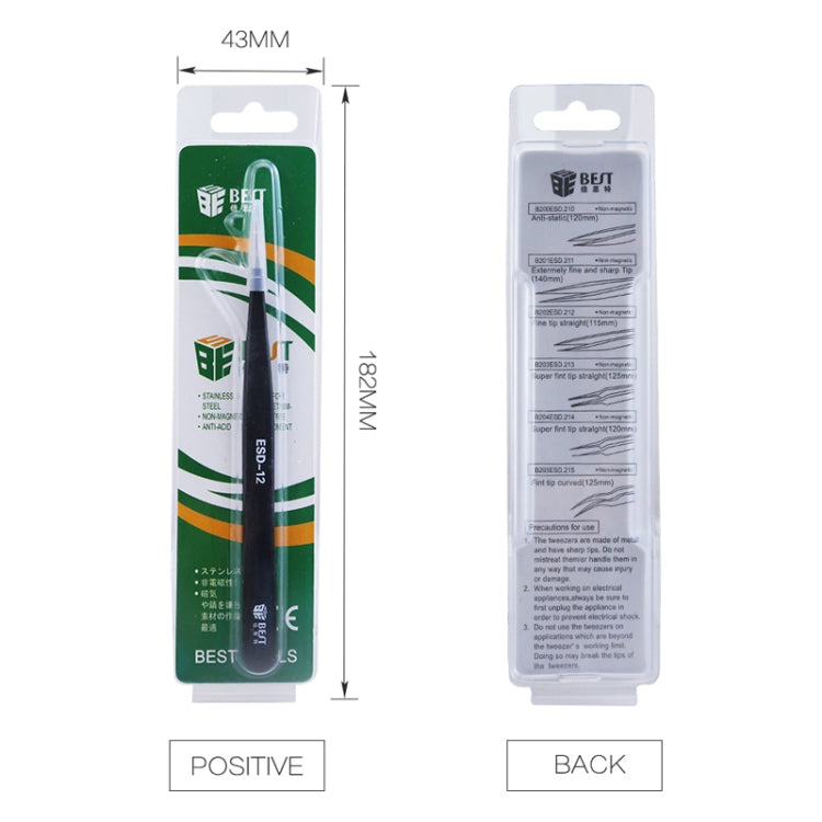 BEST BST-15 Precision Anti-static ESD Stainless Steel Tweezers, BST-15