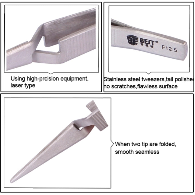 BEST BST-F12.5  Stainless Steel Self Closed Straight Laboratory Tweezers, BST-F12.5