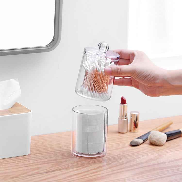 Transparent Heightened Round Plastic Cosmetic Box Cotton Pads Storage Box