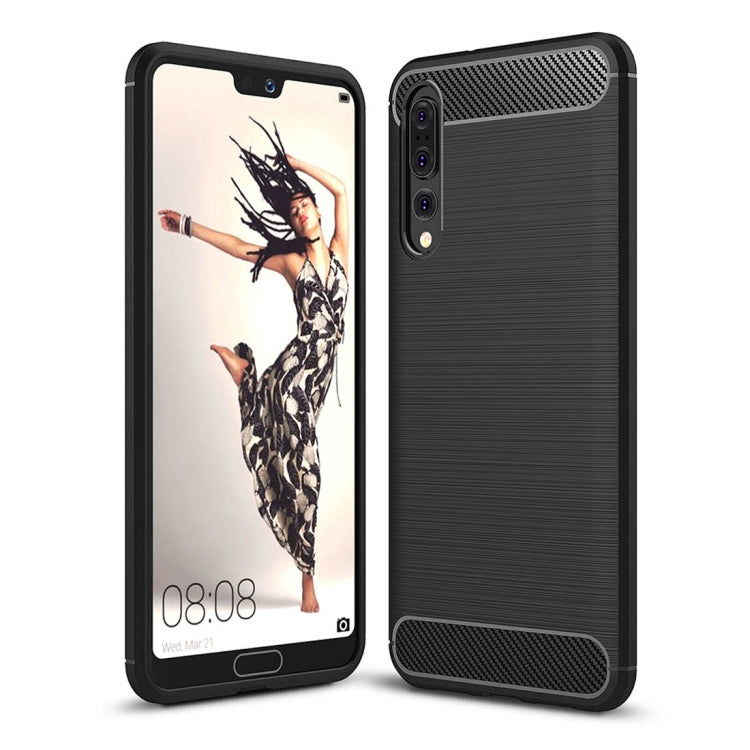 For Huawei  P20 Pro Brushed Texture Carbon Fiber Shockproof TPU Protective Back Case